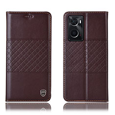 Funda de Cuero Cartera con Soporte Carcasa H10P para Oppo A76 Marron