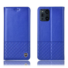 Funda de Cuero Cartera con Soporte Carcasa H10P para Oppo Find X3 Pro 5G Azul