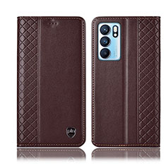 Funda de Cuero Cartera con Soporte Carcasa H10P para Oppo Reno6 5G Marron