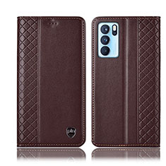 Funda de Cuero Cartera con Soporte Carcasa H10P para Oppo Reno6 Pro 5G India Marron