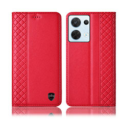 Funda de Cuero Cartera con Soporte Carcasa H10P para Oppo Reno8 5G Rojo