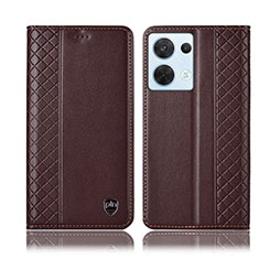 Funda de Cuero Cartera con Soporte Carcasa H10P para Oppo Reno9 5G Marron