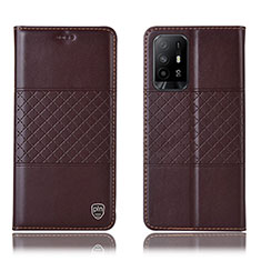 Funda de Cuero Cartera con Soporte Carcasa H11P para Oppo F19 Pro+ Plus 5G Marron