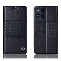 Funda de Cuero Cartera con Soporte Carcasa H11P para Oppo Find X3 Pro 5G Negro