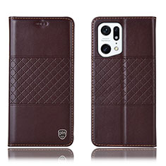 Funda de Cuero Cartera con Soporte Carcasa H11P para Oppo Find X5 Pro 5G Marron