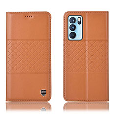 Funda de Cuero Cartera con Soporte Carcasa H11P para Oppo Reno6 Pro 5G India Naranja