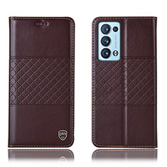 Funda de Cuero Cartera con Soporte Carcasa H11P para Oppo Reno6 Pro 5G Marron