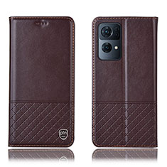 Funda de Cuero Cartera con Soporte Carcasa H11P para Oppo Reno7 Pro 5G Marron