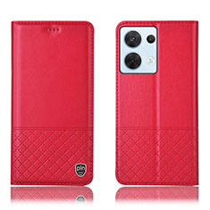 Funda de Cuero Cartera con Soporte Carcasa H11P para Oppo Reno8 5G Rojo