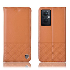 Funda de Cuero Cartera con Soporte Carcasa H11P para Oppo Reno8 Lite 5G Naranja