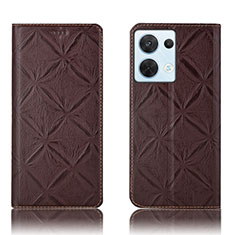 Funda de Cuero Cartera con Soporte Carcasa H15P para Oppo Reno9 5G Marron