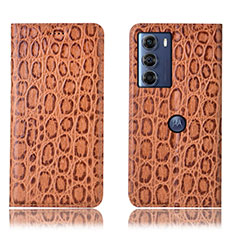 Funda de Cuero Cartera con Soporte Carcasa H16P para Motorola Moto G200 5G Marron Claro