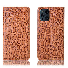 Funda de Cuero Cartera con Soporte Carcasa H16P para Oppo Find X3 Pro 5G Marron Claro