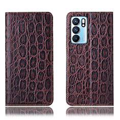 Funda de Cuero Cartera con Soporte Carcasa H16P para Oppo Reno6 5G Marron