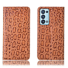 Funda de Cuero Cartera con Soporte Carcasa H16P para Oppo Reno6 Pro+ Plus 5G Marron Claro