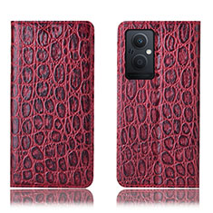 Funda de Cuero Cartera con Soporte Carcasa H16P para Oppo Reno7 Z 5G Rojo