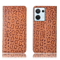 Funda de Cuero Cartera con Soporte Carcasa H16P para Oppo Reno8 5G Marron Claro