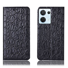 Funda de Cuero Cartera con Soporte Carcasa H16P para Oppo Reno8 5G Negro