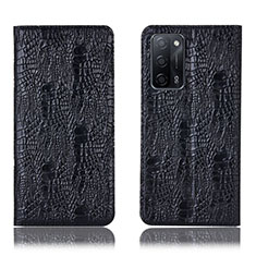 Funda de Cuero Cartera con Soporte Carcasa H17P para Oppo A55 5G Negro