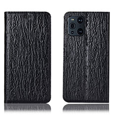 Funda de Cuero Cartera con Soporte Carcasa H18P para Oppo Find X3 Pro 5G Negro