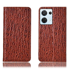 Funda de Cuero Cartera con Soporte Carcasa H18P para Oppo Reno9 5G Marron