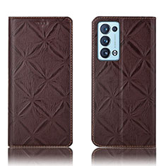 Funda de Cuero Cartera con Soporte Carcasa H19P para Oppo Reno6 Pro 5G Marron