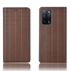 Funda de Cuero Cartera con Soporte Carcasa H20P para Oppo A53s 5G Marron