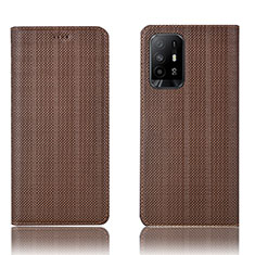 Funda de Cuero Cartera con Soporte Carcasa H20P para Oppo A95 5G Marron