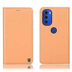 Funda de Cuero Cartera con Soporte Carcasa H21P para Motorola Moto G51 5G Naranja