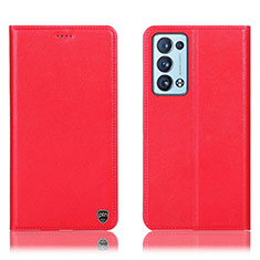 Funda de Cuero Cartera con Soporte Carcasa H21P para Oppo Reno6 Pro 5G Rojo