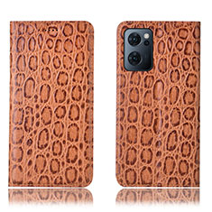 Funda de Cuero Cartera con Soporte Carcasa H22P para Oppo Reno7 5G Marron Claro