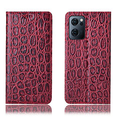 Funda de Cuero Cartera con Soporte Carcasa H22P para Oppo Reno7 5G Rojo