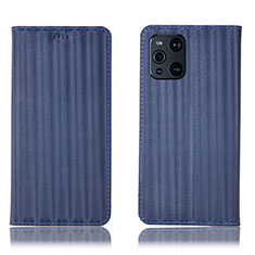 Funda de Cuero Cartera con Soporte Carcasa H23P para Oppo Find X3 Pro 5G Azul