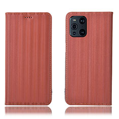 Funda de Cuero Cartera con Soporte Carcasa H23P para Oppo Find X3 Pro 5G Marron