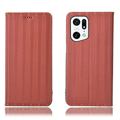 Funda de Cuero Cartera con Soporte Carcasa H23P para Oppo Find X5 Pro 5G Marron