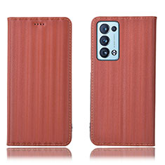 Funda de Cuero Cartera con Soporte Carcasa H23P para Oppo Reno6 Pro 5G Marron