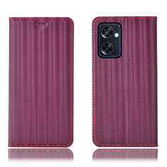 Funda de Cuero Cartera con Soporte Carcasa H23P para Oppo Reno7 SE 5G Rojo Rosa