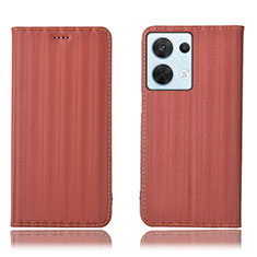 Funda de Cuero Cartera con Soporte Carcasa H23P para Oppo Reno8 5G Marron