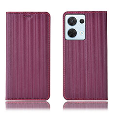 Funda de Cuero Cartera con Soporte Carcasa H23P para Oppo Reno9 Pro 5G Rojo Rosa