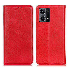 Funda de Cuero Cartera con Soporte Carcasa K01Z para Oppo Reno7 4G Rojo