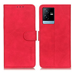 Funda de Cuero Cartera con Soporte Carcasa K03Z para Vivo iQOO Z6x Rojo