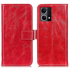 Funda de Cuero Cartera con Soporte Carcasa K04Z para Oppo Reno7 4G Rojo