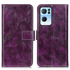 Funda de Cuero Cartera con Soporte Carcasa K04Z para Oppo Reno7 Pro 5G Morado