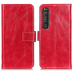Funda de Cuero Cartera con Soporte Carcasa K04Z para Sony Xperia 1 III Rojo