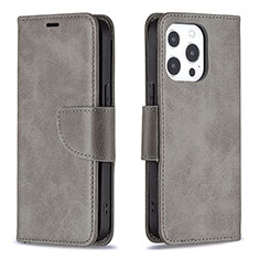 Funda de Cuero Cartera con Soporte Carcasa L01 para Apple iPhone 14 Pro Gris Oscuro