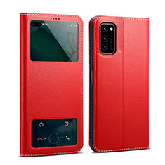 Funda de Cuero Cartera con Soporte Carcasa L01 para Huawei Honor View 30 Pro 5G Rojo