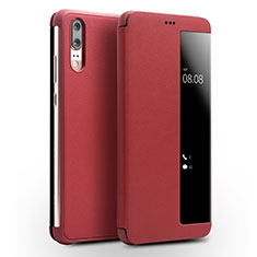 Funda de Cuero Cartera con Soporte Carcasa L01 para Huawei P20 Rojo