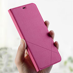 Funda de Cuero Cartera con Soporte Carcasa L01 para Oppo A7 Rosa Roja