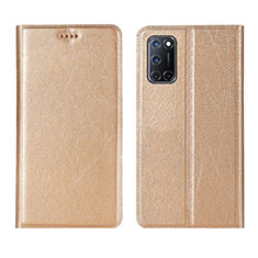 Funda de Cuero Cartera con Soporte Carcasa L01 para Oppo A92 Oro