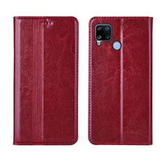 Funda de Cuero Cartera con Soporte Carcasa L01 para Realme C15 Rojo